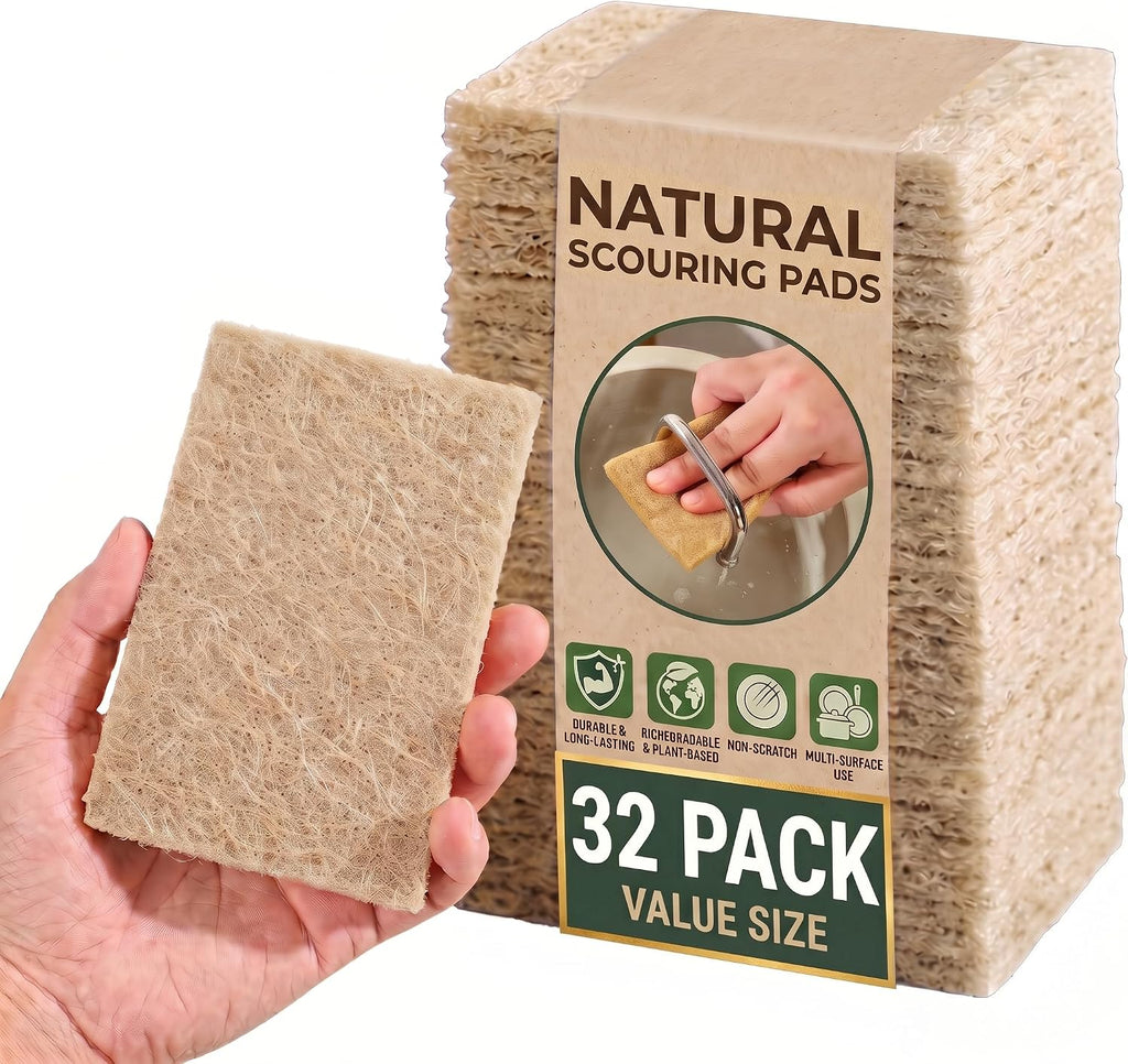 32 Pack Natural Scouring Pads, Coconut Husk Non Scratch Dish Scrubbing Pads