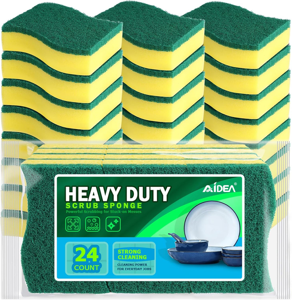 AIDEA Sponges Kitchen, 24 PK Heavy Duty Dish Sponges Kitchen, Scrub Sponges