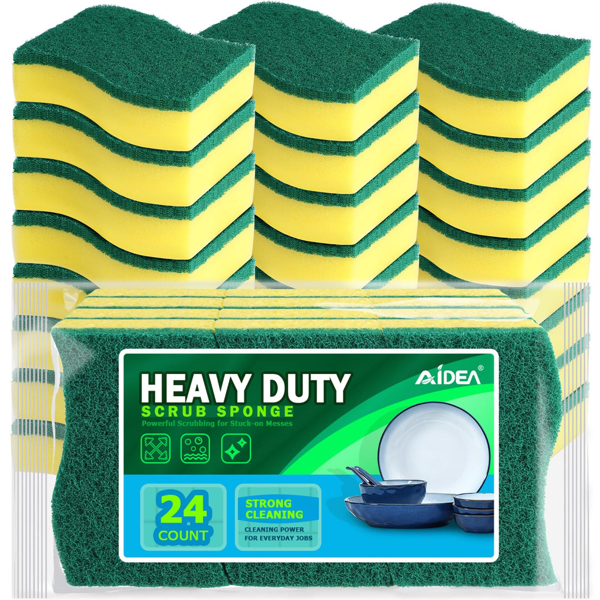 AIDEA Sponges Kitchen, 24 PK Heavy Duty Dish Sponges Kitchen, Scrub Sponges