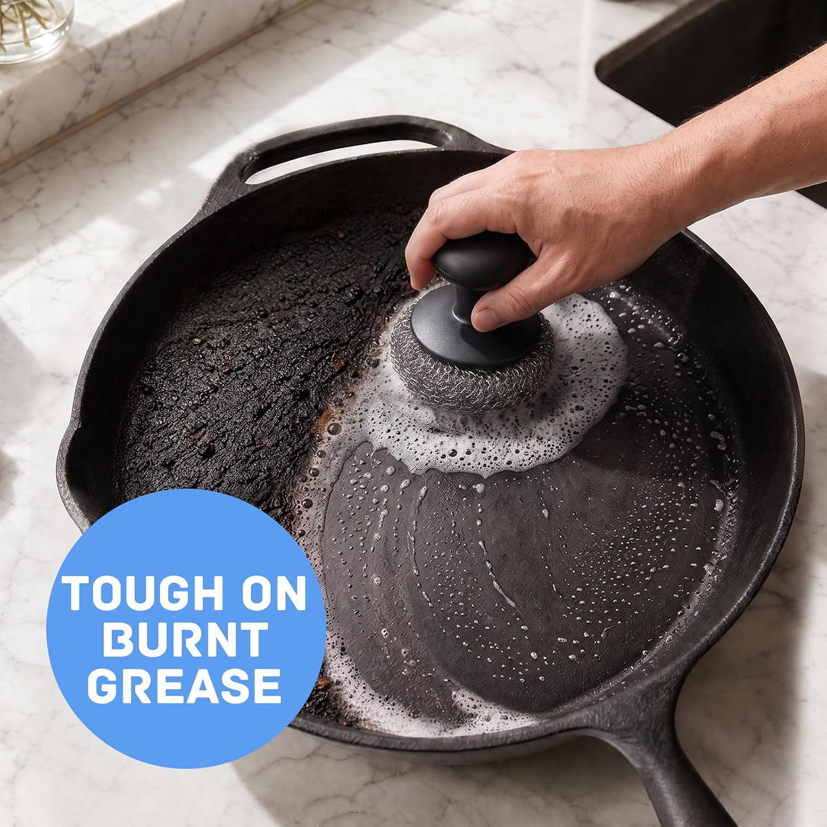 Steel Wool Scrubber, Stainless Steel Scrubber Pads with Handle 4PCS
