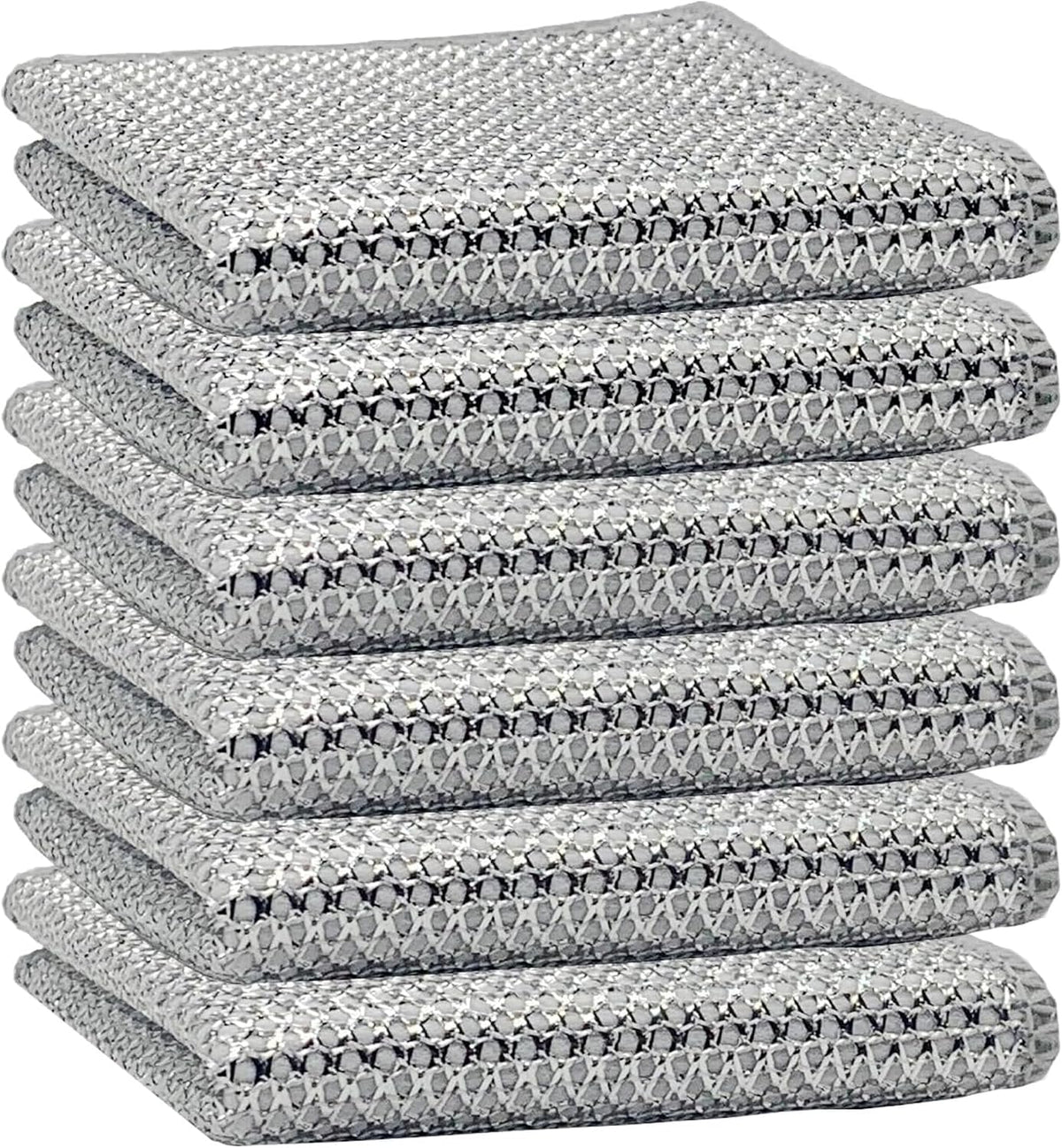 6 Pack Non Scratch Wire Dishcloth, 3-Layer Silver Wire Cleaning Cloths, Reusable Dish Rags for Washing Dishes, Pots, Pans, Cookware, Sinks and Stove Tops, 7.8 x 7.8 Inch