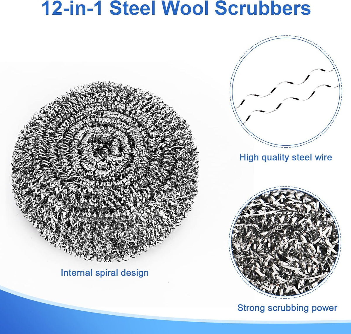 Steel Wool Scrubber for Burnt & Tough Crusts, Dried Food 12 Pack