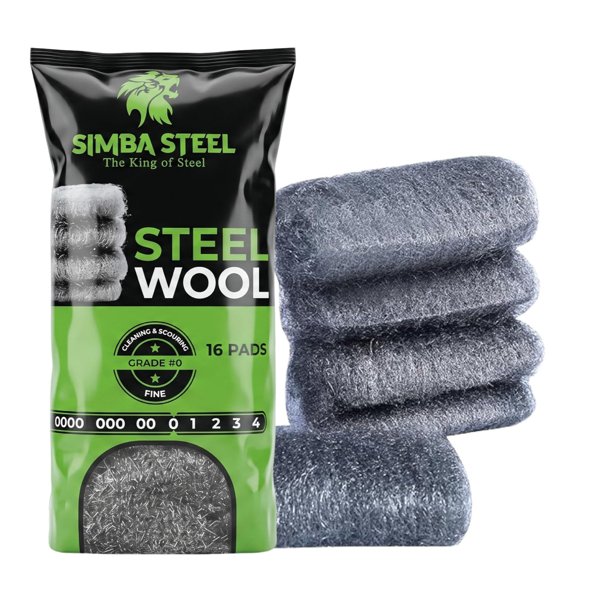 Steel Wool Grade 0000 - Finest Grade - 16 Steel Wool Pads – Steel Wool Scrubber for Cleaning & Rust Removal, Glass & Wood Buffing, Steel Scratch Remover, Mice & Rodents