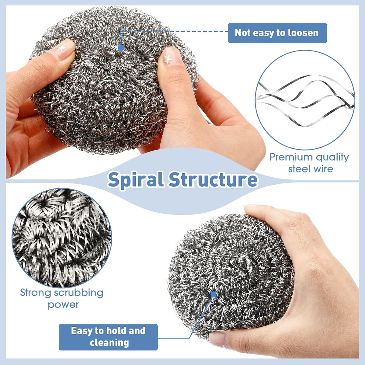 Roshtia 40 Pcs Stainless Steel Scrubber Bulk Large Steel Wool Scrubber