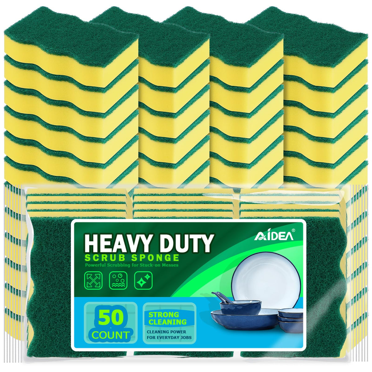 AIDEA Sponges Kitchen, 50 PK Heavy Duty Dish Sponge Kitchen, Scrub Sponges