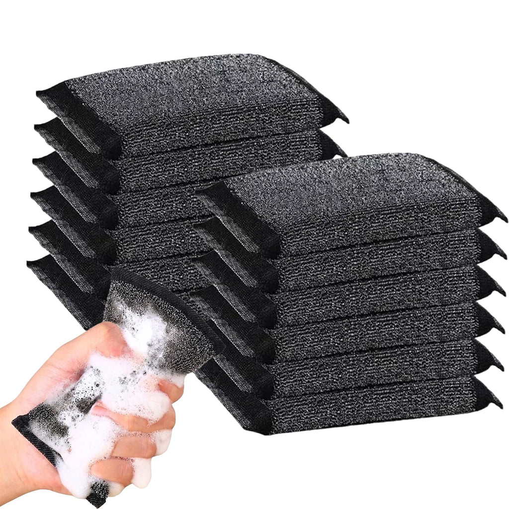 6 Pack Heavy Duty Steel Wool Scrubber Sponges, Stainless Steel Scrubbing Sponge for Pots, Pans & Grills, Multi-Surface Kitchen Dish Scrubber for Cast Iron & Griddle, Black