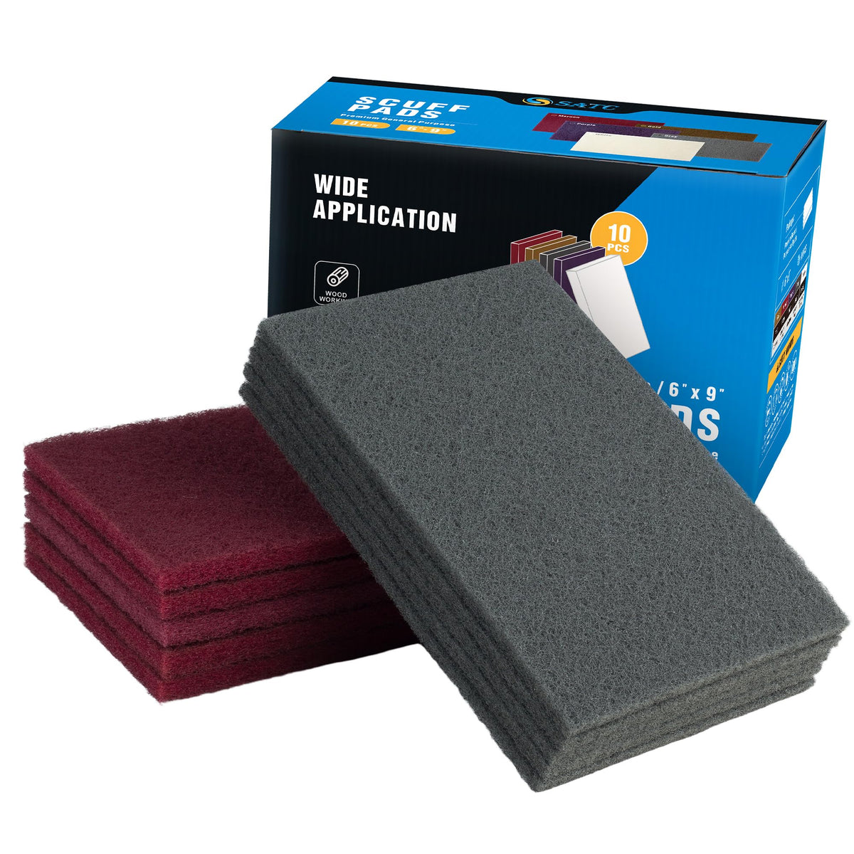 S SATC 6" x 9" Maroon General Purpose Scuff Pads,10 Pack Automotive Pads for Scuffing,Scouring,Sanding,Paint Primer Prep Adhesion Scratch for Automotive Restoration,Handicrafts