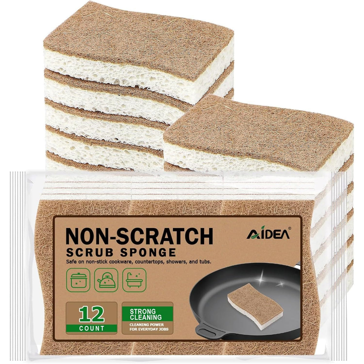 AIDEA Sponges Kitchen, 6Count, Heavy-Duty Scrub Sponges, Sponge for Dishes