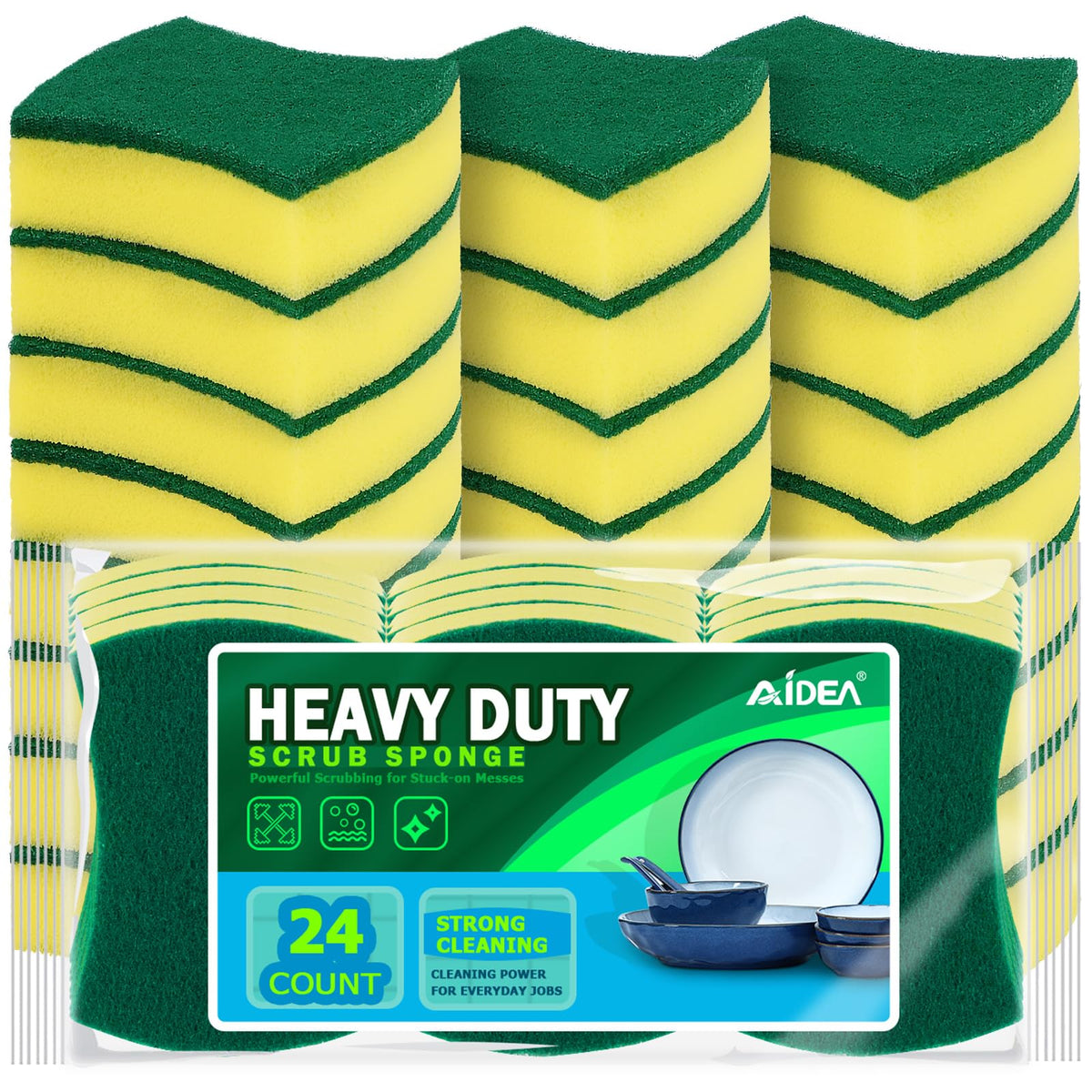 AIDEA Sponges Kitchen, 24 PK Heavy Duty Dish Sponges Kitchen, Scrub Sponges