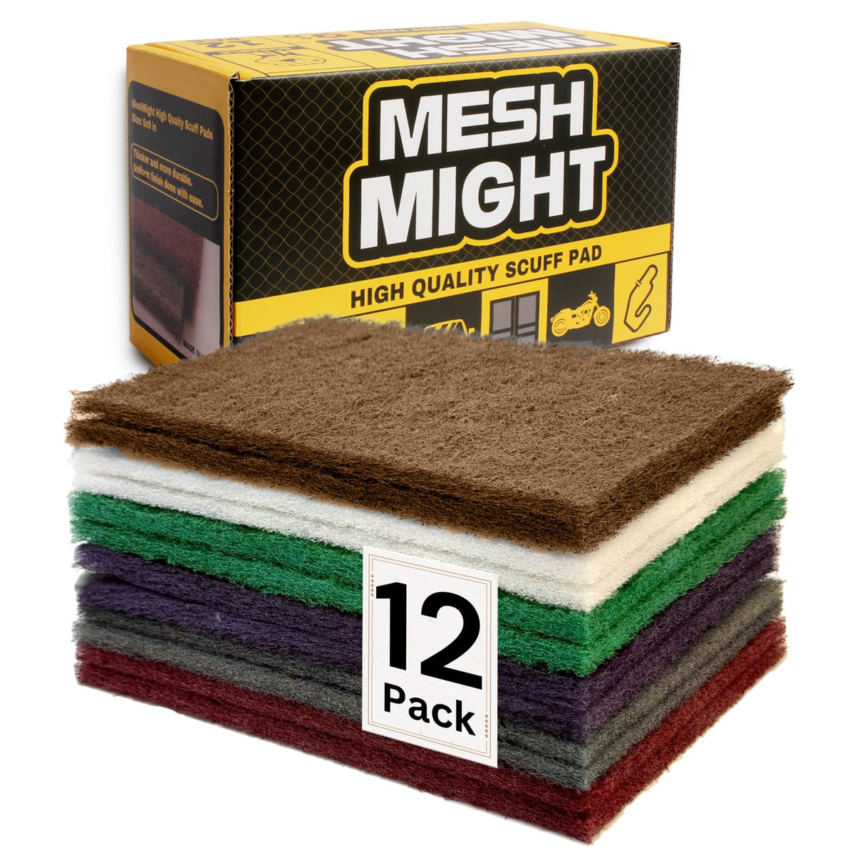 12-Pack 6"x9" Non-Woven Red Scuff Pads - Maroon P320 Aluminum Oxide Abrasive for Scouring, Sanding, Paint Primer Prep - Automotive, Auto Body, Woodworking, Surface Preparation (Maroon)