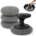 Steel Wool Scrubber, Stainless Steel Scrubber Pads with Handle 4PCS