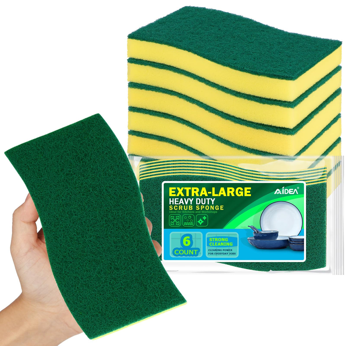 AIDEA Sponges Kitchen, 24 PK Heavy Duty Dish Sponges Kitchen, Scrub Sponges