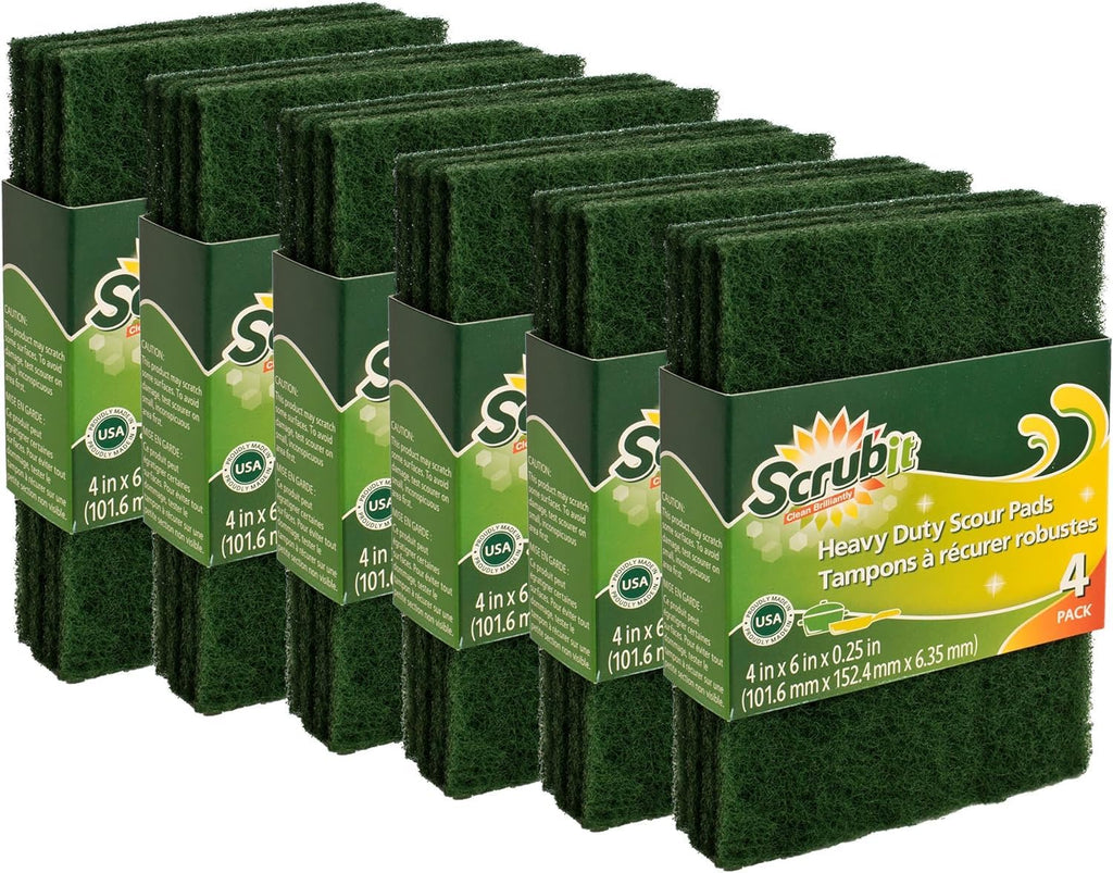 Scouring Pads - Heavy Duty Household Cleaning Scrubber with Non-Scratch Anti-Grease Technology - Reusable Scrubbing Pads – Green, 6 Pack