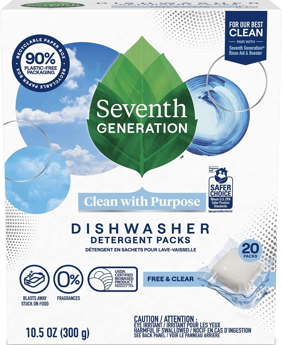 Seventh Generation Free & Clear Dishwasher Detergent Packs, 72 Count