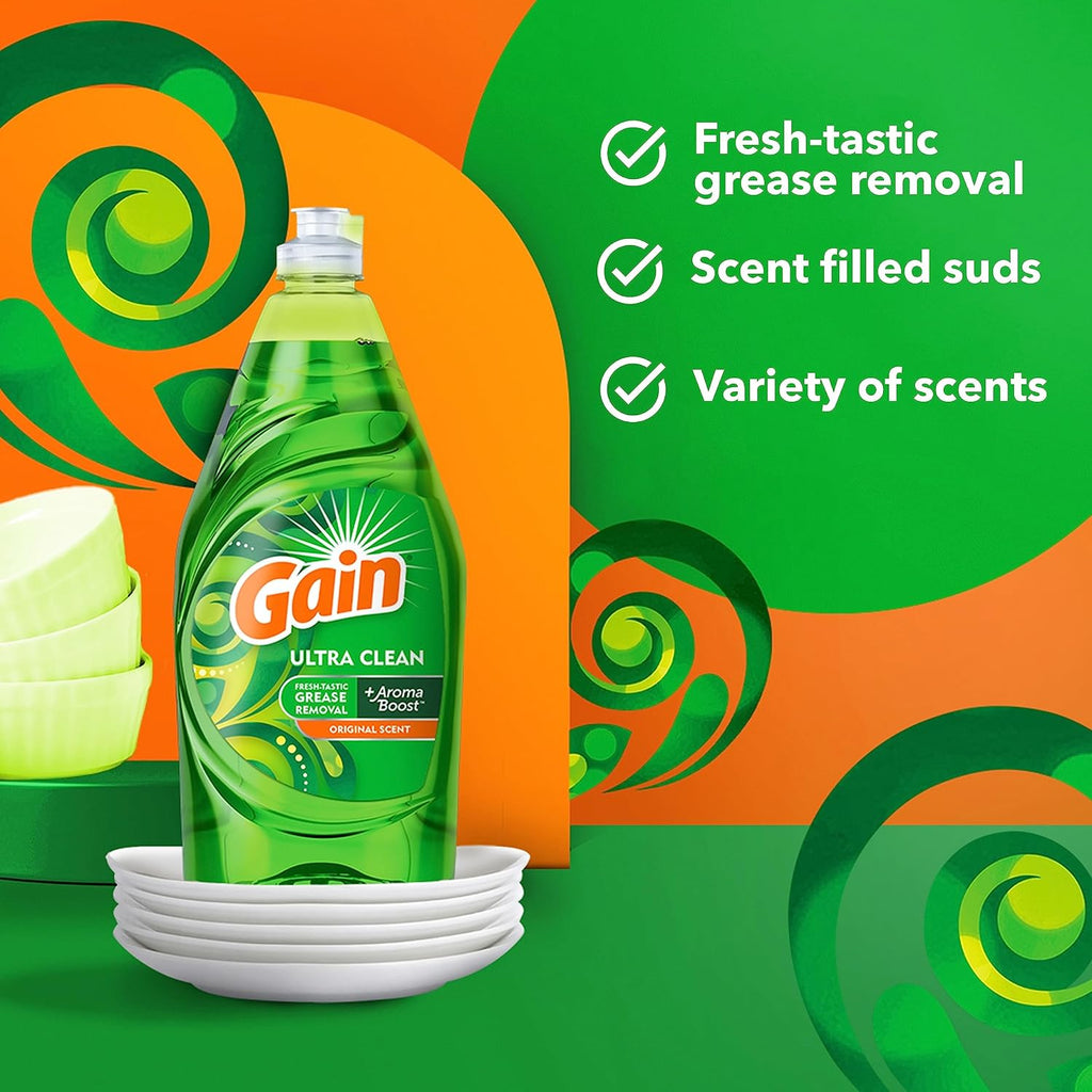 Gain Ultra Liquid Dish Soap, Dishwashing Liquid, Grease Removal, Original Scent, 38 Fl Oz (Pack of 1)