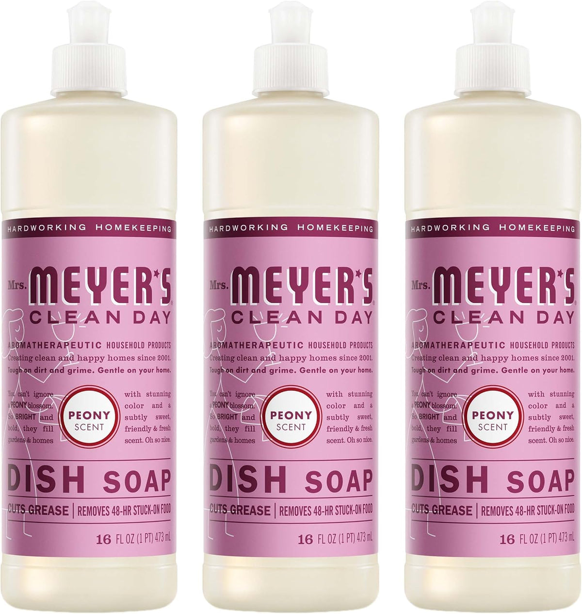 MRS. MEYER'S CLEAN DAY Liquid Dish Soap, Peony, 16 fl oz, 3 Pack