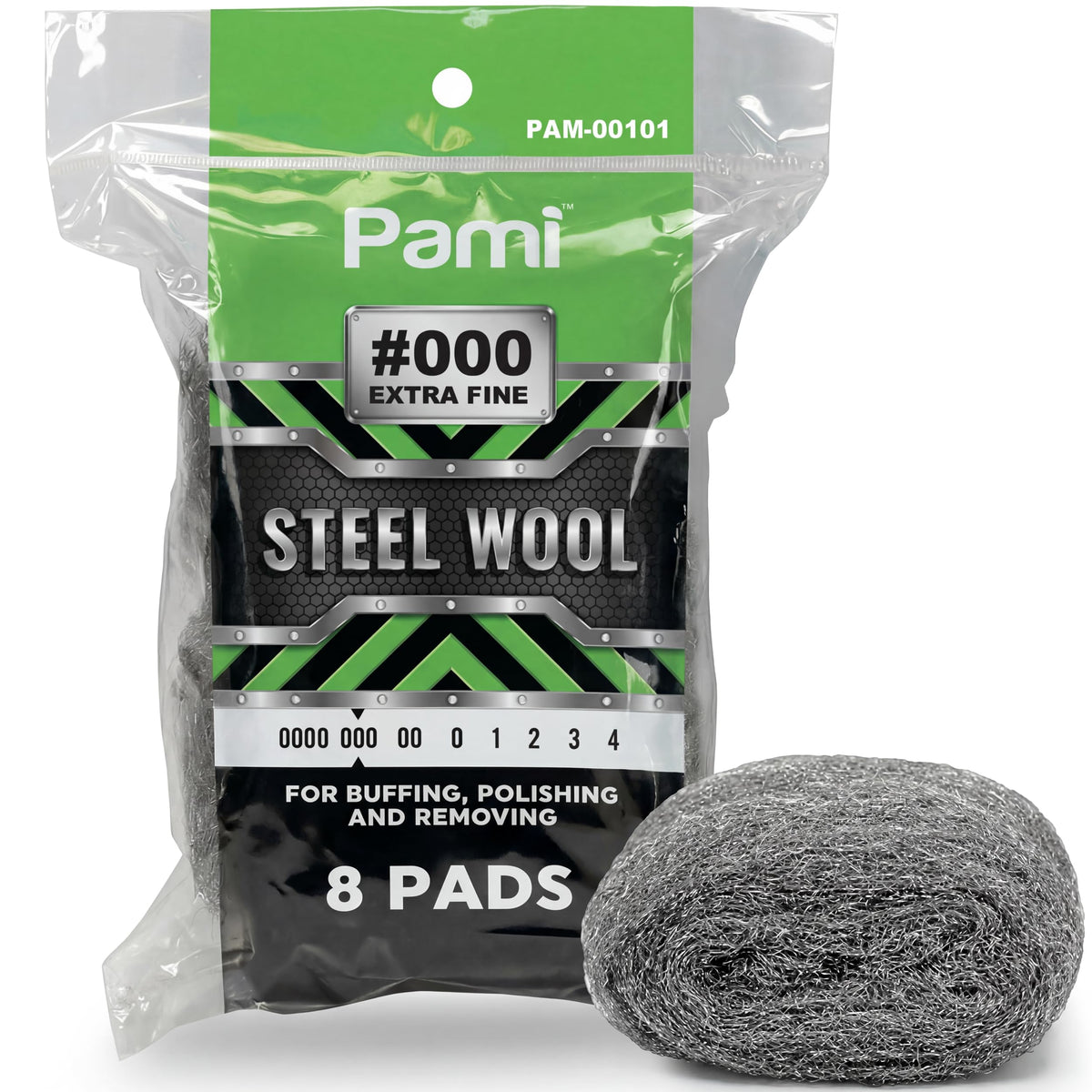 PAMI 0000 Fine Steel Wool Scrubber Pads for Glass Cleaning & Polishing,8-Pk