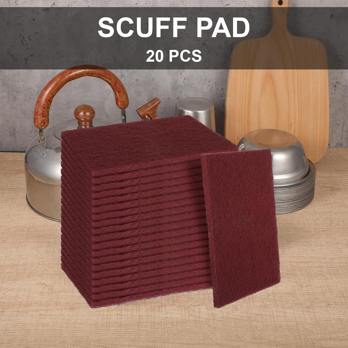 7447 General Purpose Scrub Pad, 20 Pcs Abrasive Scrub Pad, Maroon Brite Pads for Paint Prep, Scuffing, Scouring, Sanding, Adhesion Scratch
