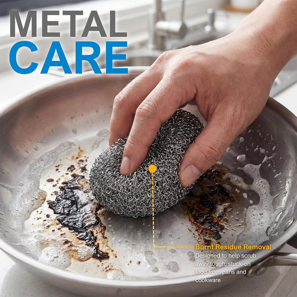 PAMI Heavy Duty Stainless Steel Sponge Scrubbers,Non-Scratch,Metal,4-Pack
