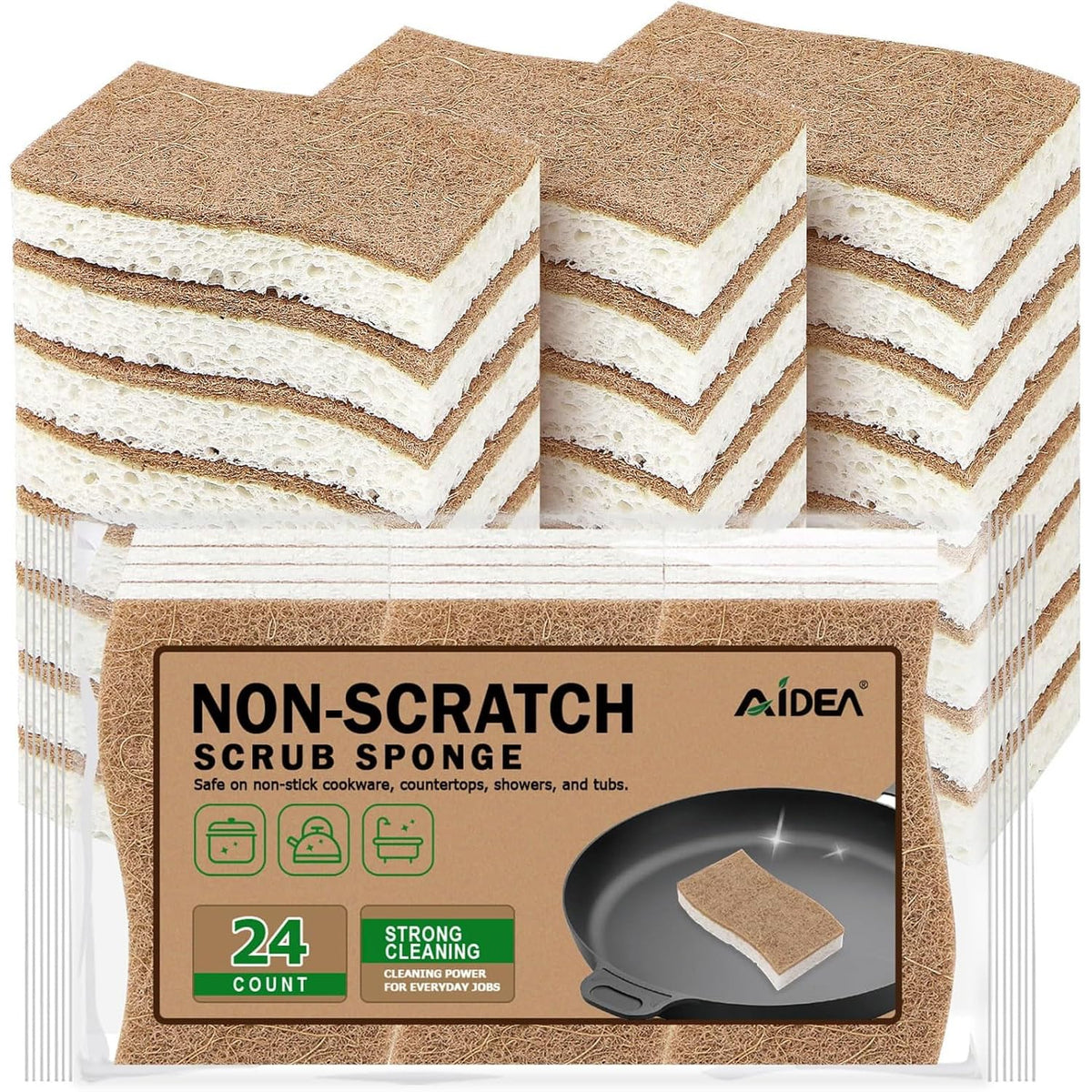 AIDEA Sponges Kitchen, Heavy Duty Scrub Sponge-24Count, Sponges for Dishes
