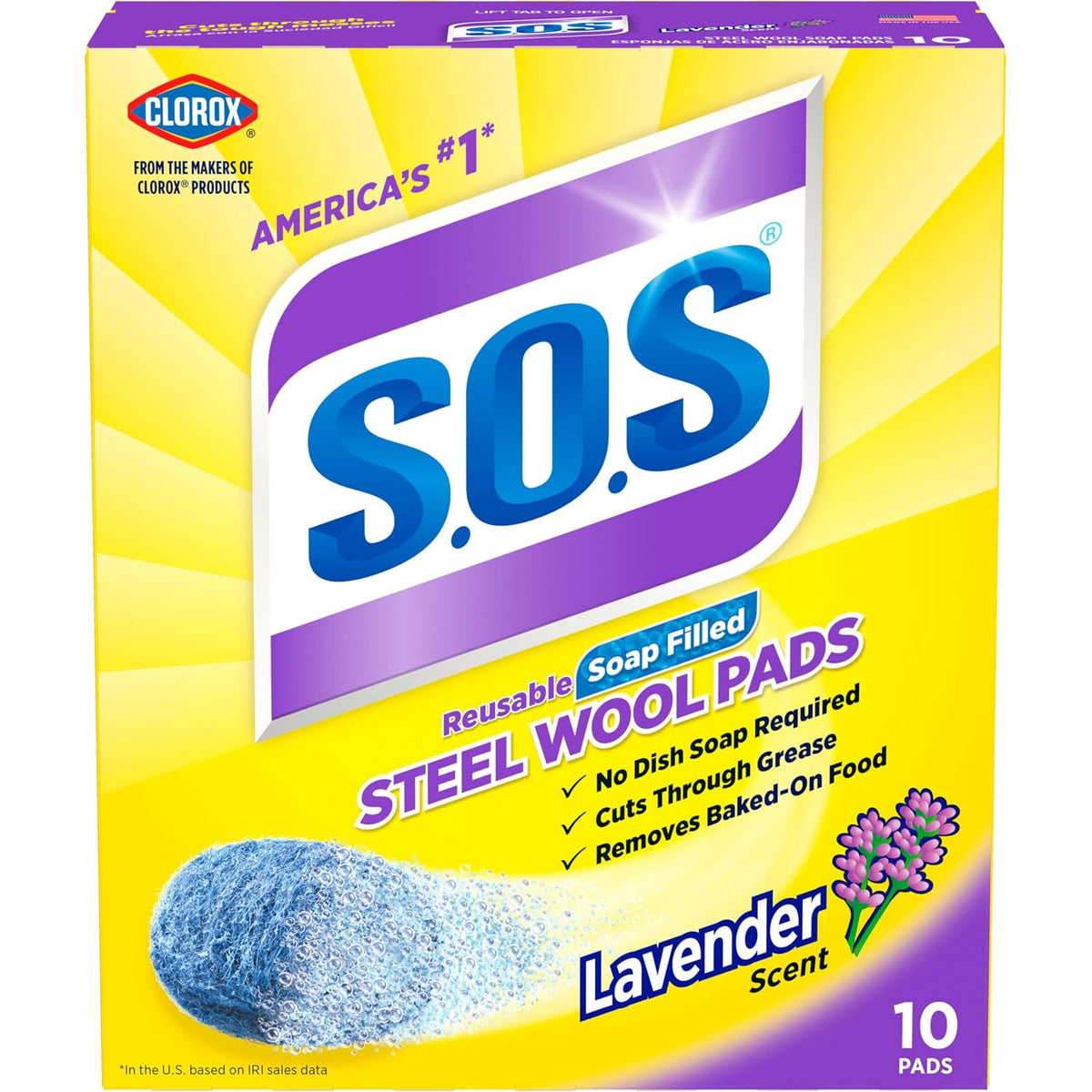 S.O.S Steel Wool Soap Pads, Lavender, 10 Count