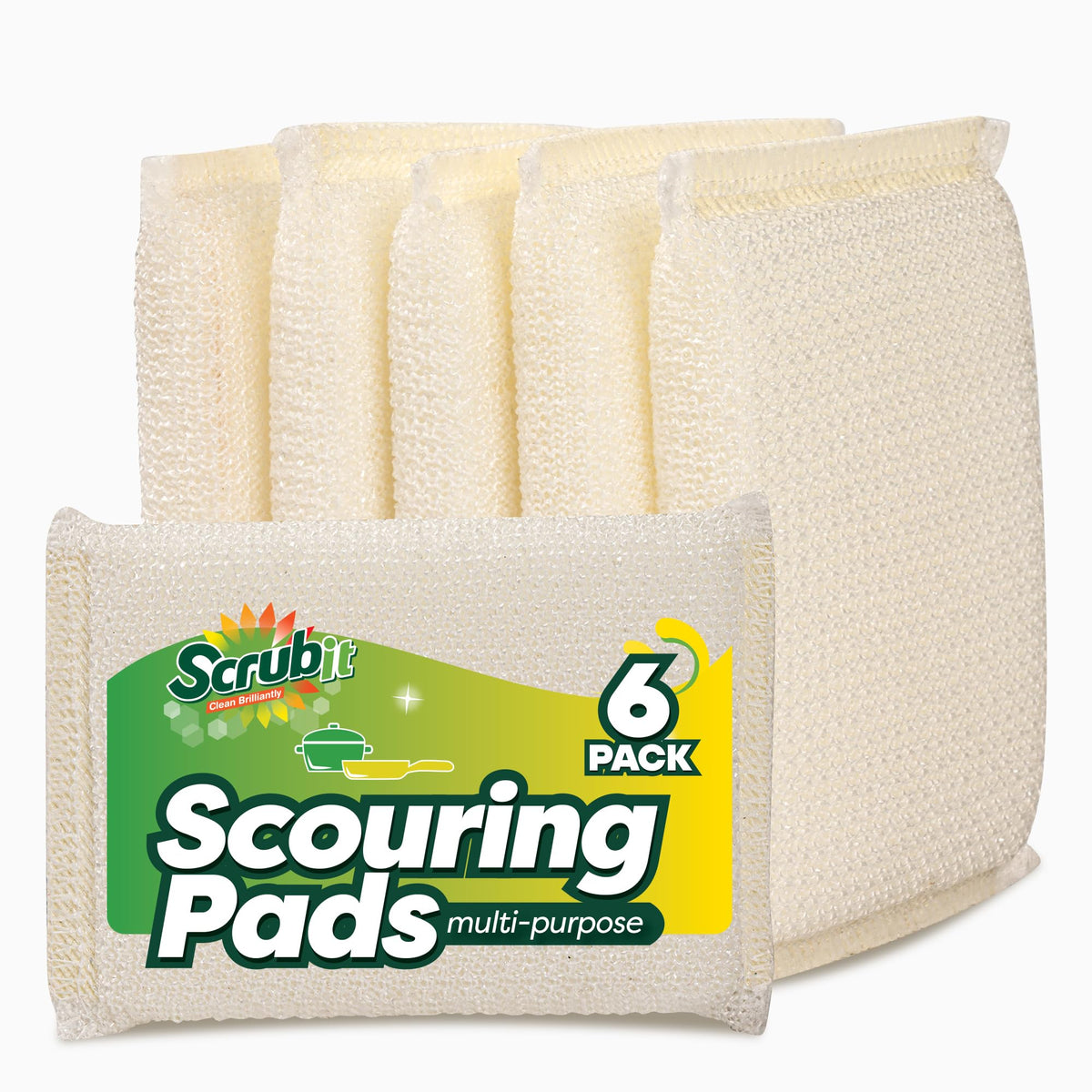 6 Scrub Sponges Kitchen By SCRUBIT, Multi-Purpose Scouring Pads, Non-Scratch Cleaning Sponges for Dishes, Pots & Non-Stick Cookware - Long Lasting Dish Scrubbers for Kitchen, Bathroom & More