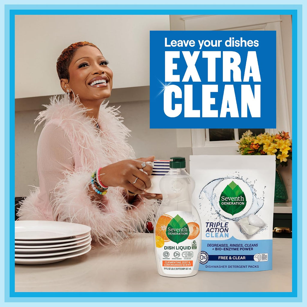 Seventh Generation Dish Soap Refill, Free & Clear, 50 fl oz, 3 Pack, Plant-Based Dishwashing Liquid for Grease & Tough Food Messes, For Sensitive Skin