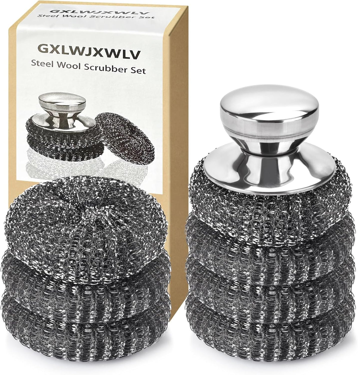 7PCS Steel Wool Scrubber Pads with 1PCS Handle