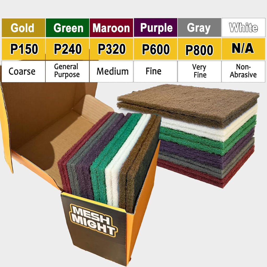 Non-Woven Scuff Pads, 6 x 9 Inch, 12-Pack, Multi-Grit
