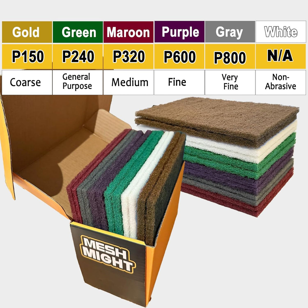 Non-Woven Scuff Pads, 6 x 9 Inch, 12-Pack, Multi-Grit