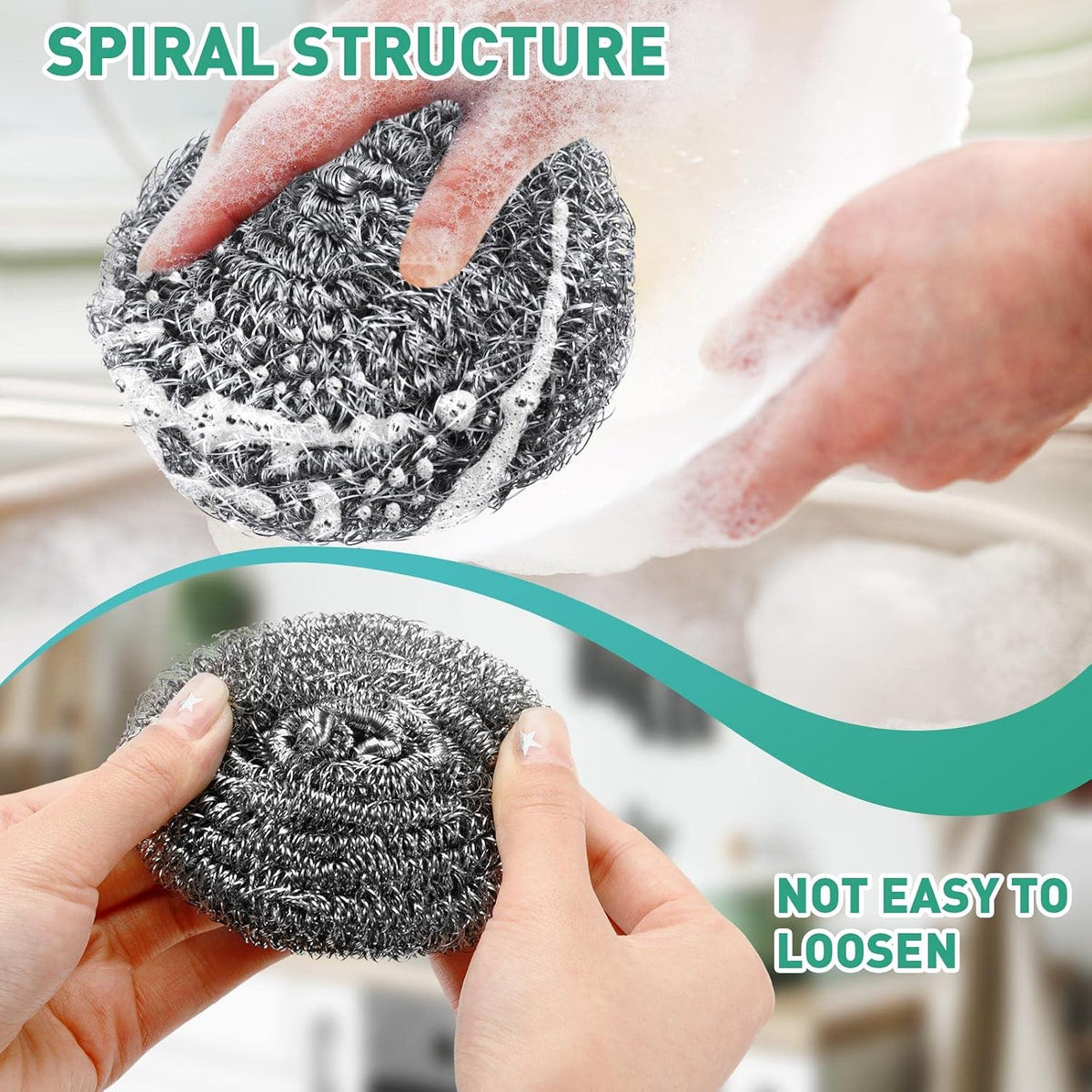 Roshtia 100 Pieces Stainless Steel Scouring Pad Bulk Metal Scrubber for Cleaning Dish 30 Gram Stainless Steel Sponge Round Metal Wool Scrubber for Cleaning Kitchen Bathroom Household