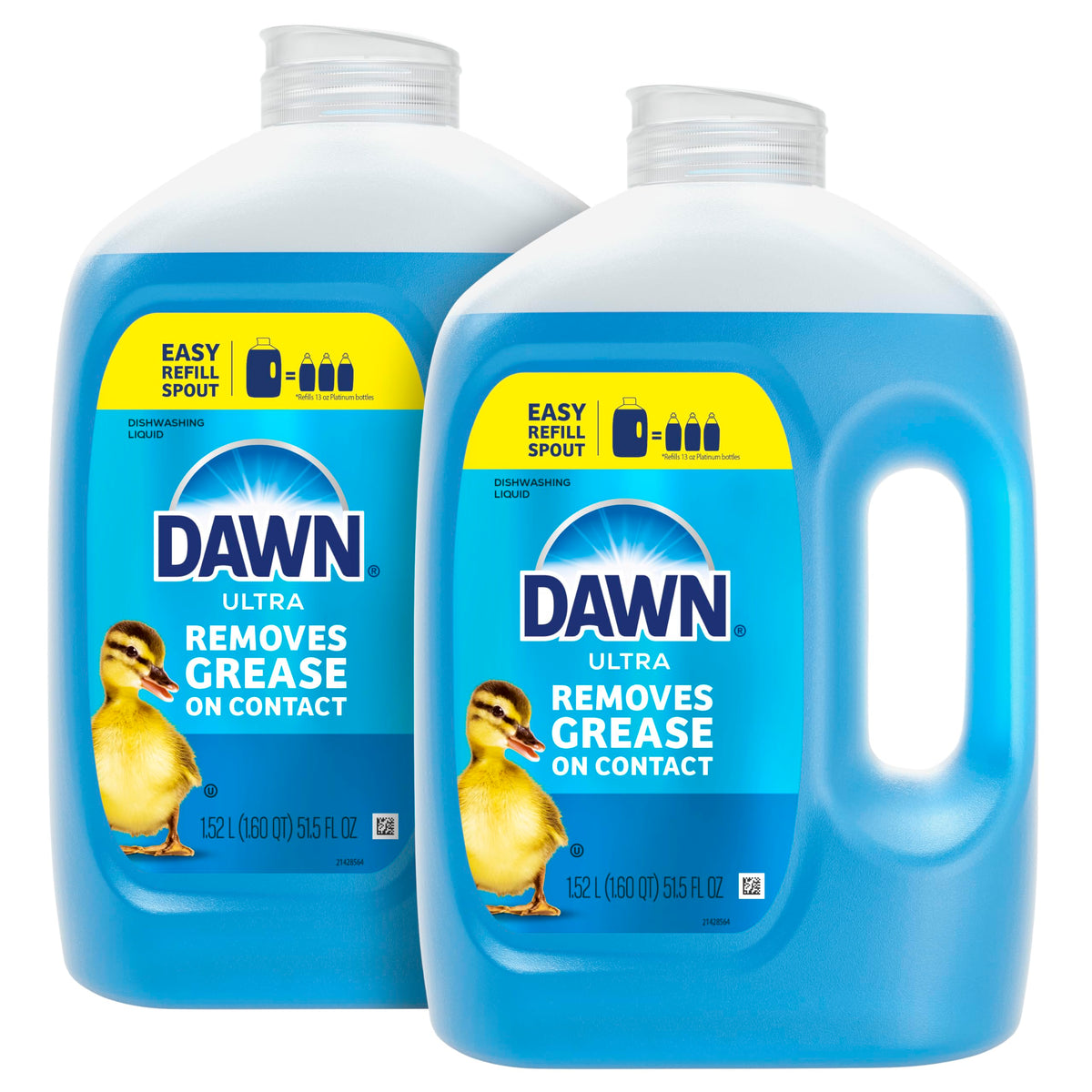 Dawn Ultra Original Dish Soap Refill Jug Large Size Blue Liquid Dishwashing Detergent, Powerful Soap for Grease, 51.5oz (Pack of 2)