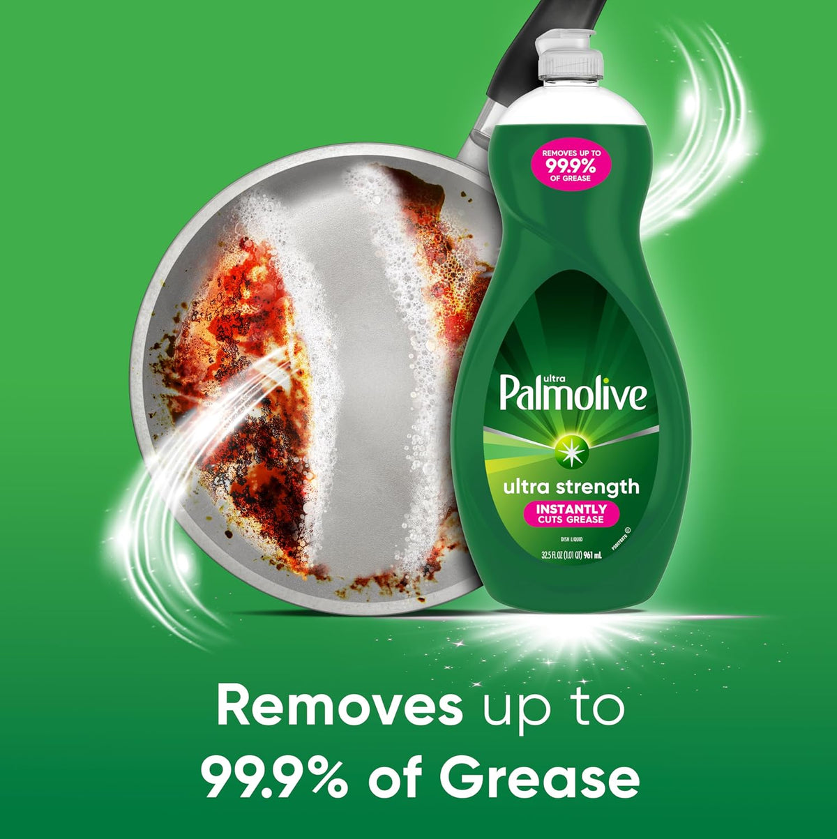 Palmolive Ultra Strength Liquid Dish Soap, Cuts Grease and Grime, No Soaking Needed, Powerful on Plastics, Dishwashing Liquid, 32.5 fl oz Bottle