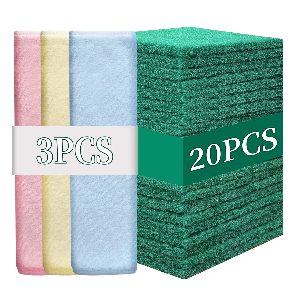 Heavy Duty Scour Pads Sponge Dish Scrubber Non-Scratch Green Reusable Household Scrub Pads for Kitchen and Dish Cleaning Tool (12Pcs)
