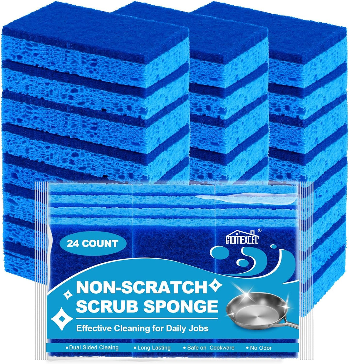 HOMEXCEL Sponges Kitchen 24 Pack, Non Scratch Scrub Dish Sponge for Dishes