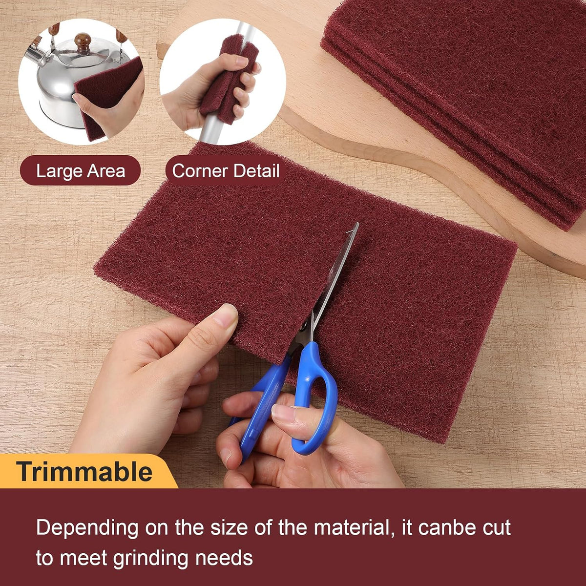 7447 General Purpose Scrub Pad, 20 Pcs Abrasive Scrub Pad, Maroon Brite Pads for Paint Prep, Scuffing, Scouring, Sanding, Adhesion Scratch
