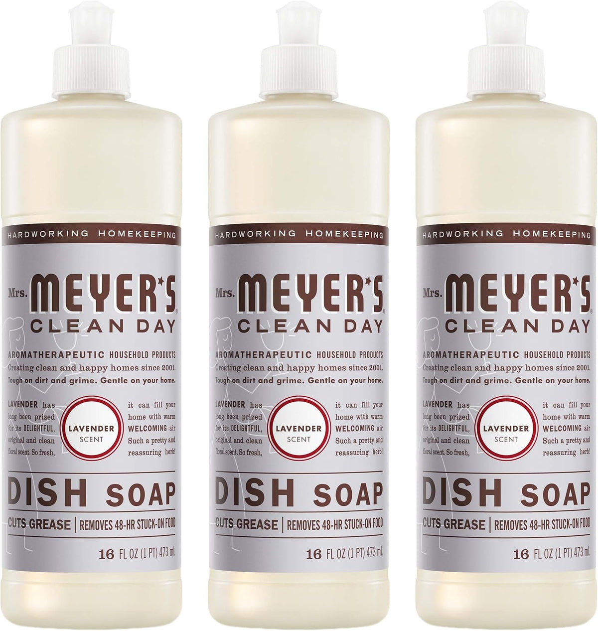 MRS. MEYER'S CLEAN DAY Liquid Dish Soap, Lavender, 16 fl. oz - Pack of 3