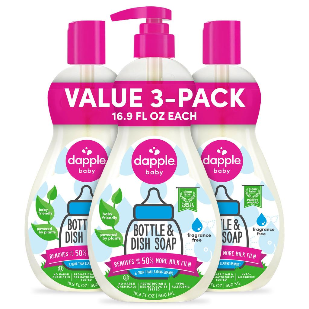 Dapple Baby - Fragrance Free Bottle & Dish Soap - 16.9 fl oz (3 Pack)