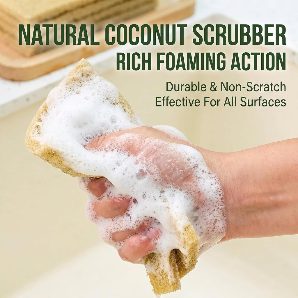32 Pack Natural Scouring Pads, Coconut Husk Non Scratch Dish Scrubbing Pads