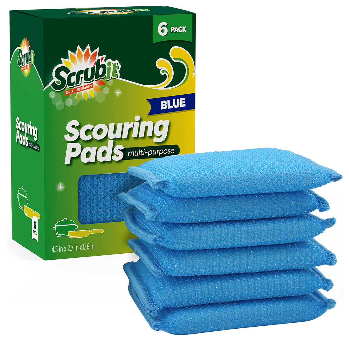 SCRUBIT Multi-Purpose Scouring Pad - Non-Scratch Cleaning Sponges for Pots, Pans, Dishes, Utensils & Non-Stick Cookware - Scrubbing Pads Use for Kitchen, Bathroom - 6 Pack Dish Sponge- (Red)