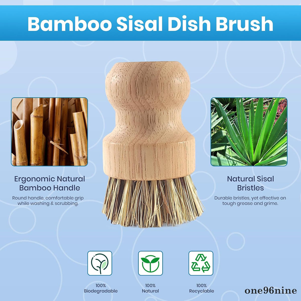 Unscented Dish Soap Liquid Hypoallergenic Cleaning Pack with 1 Natural Sisal Dish Scrub Brush & 2 Unscented Clear Liquid Dishwashing Soap With Biodegradable Formula (3 Items)
