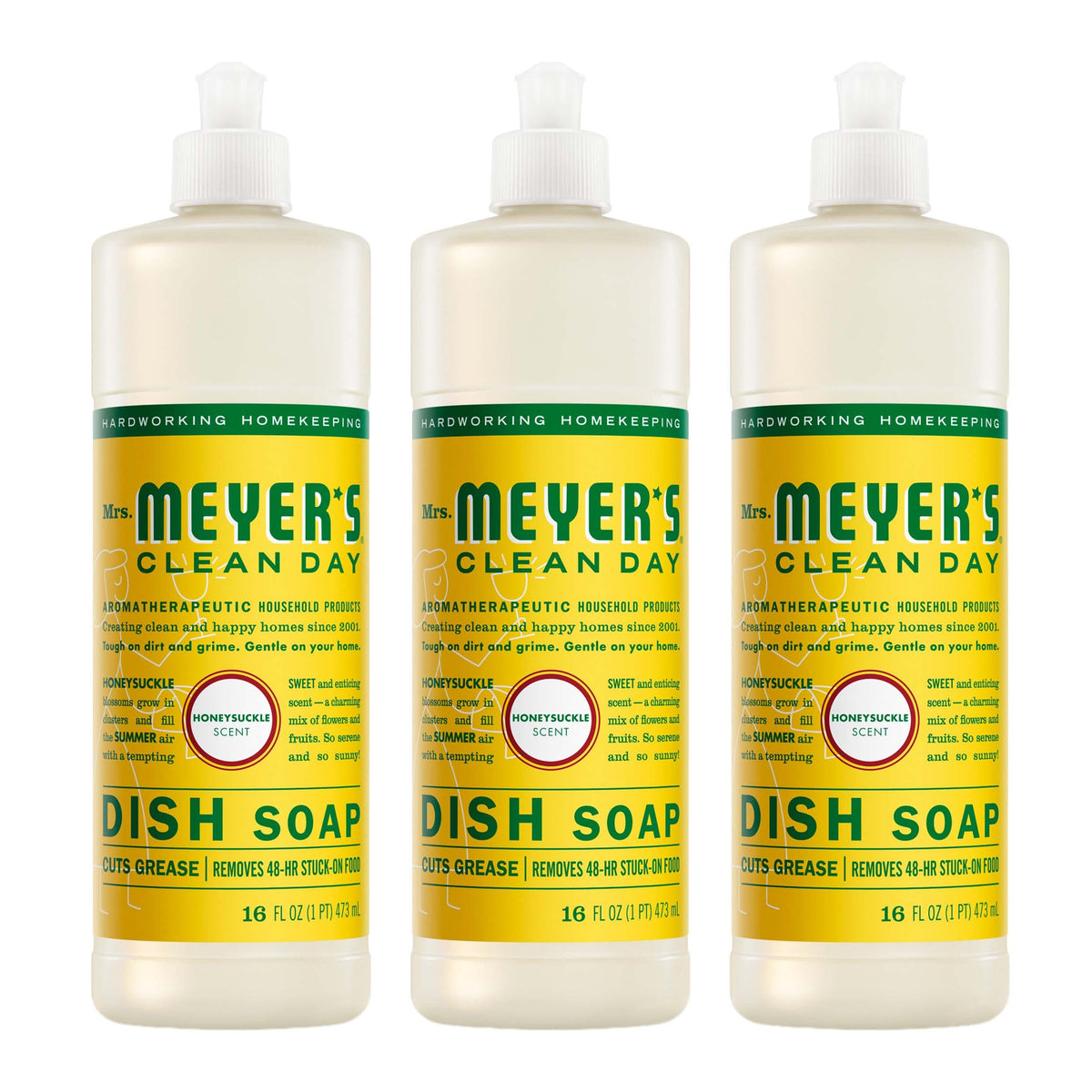 MRS. MEYER'S CLEAN DAY Liquid Dish Soap, Basil, 16 fl oz, 3 Pack