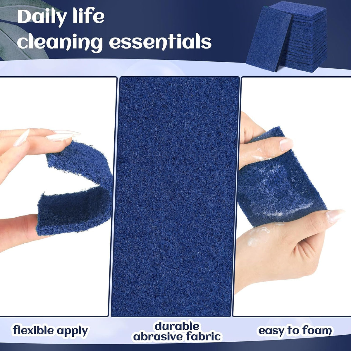 Hoolerry 100 Pcs Heavy Duty Scouring Pads Bulk for Kitchen Dish, Blue