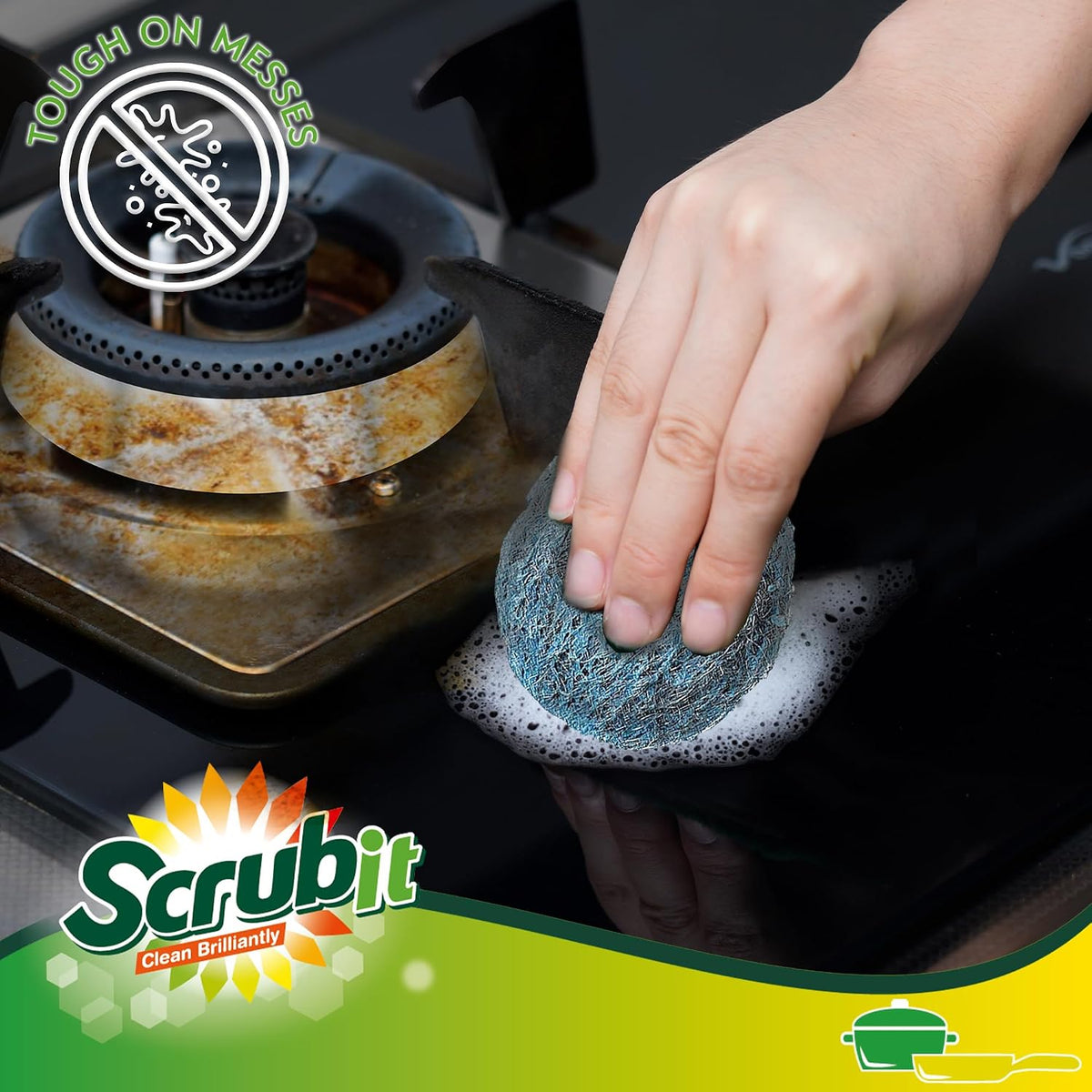 SCRUBIT 20 PK Steel Wool Soap Pads - [Updated Not-Kosher!] - Metal Scouring Cleaning Pads for Dishes, Pots and Ovens - Pre-Soaped scrubbing Pads for Easy Cleaning of Tough Kitchen Grease and Oil