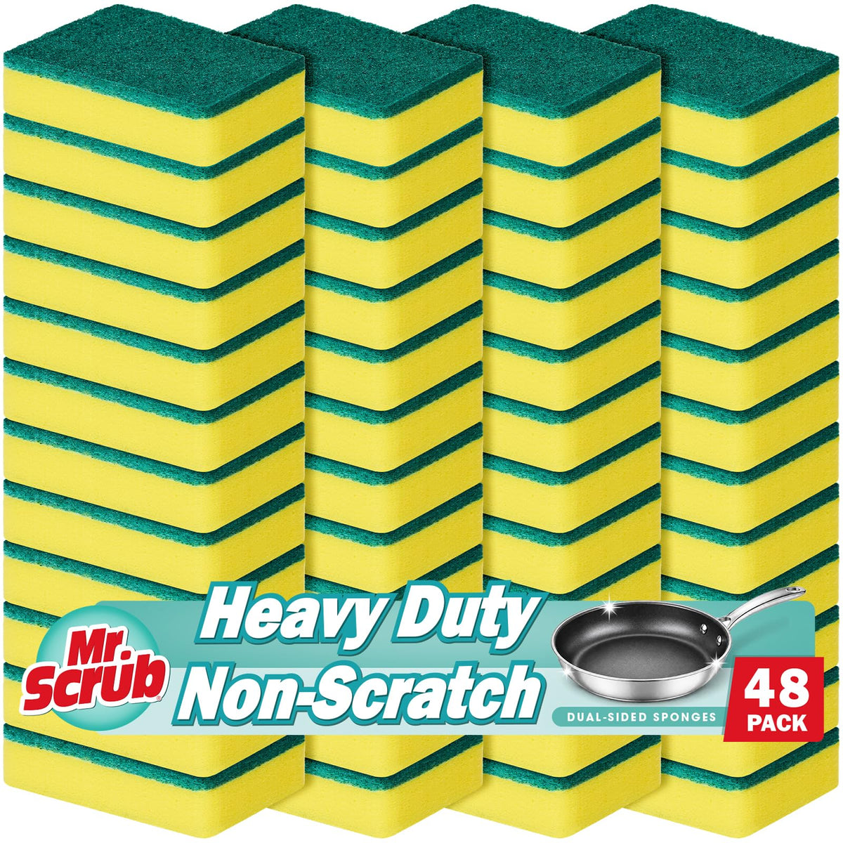 Mr. Scrub Sponges Kitchen Scrub Dish Sponge Scouring Pad, 12 Pack Cleaning Brush Scrubber Supplies for Soap, Dishwashing Dinnerware Sets Pan Pot Towels Cloth Rags Holder Glass Dishwasher Sink Bathroom