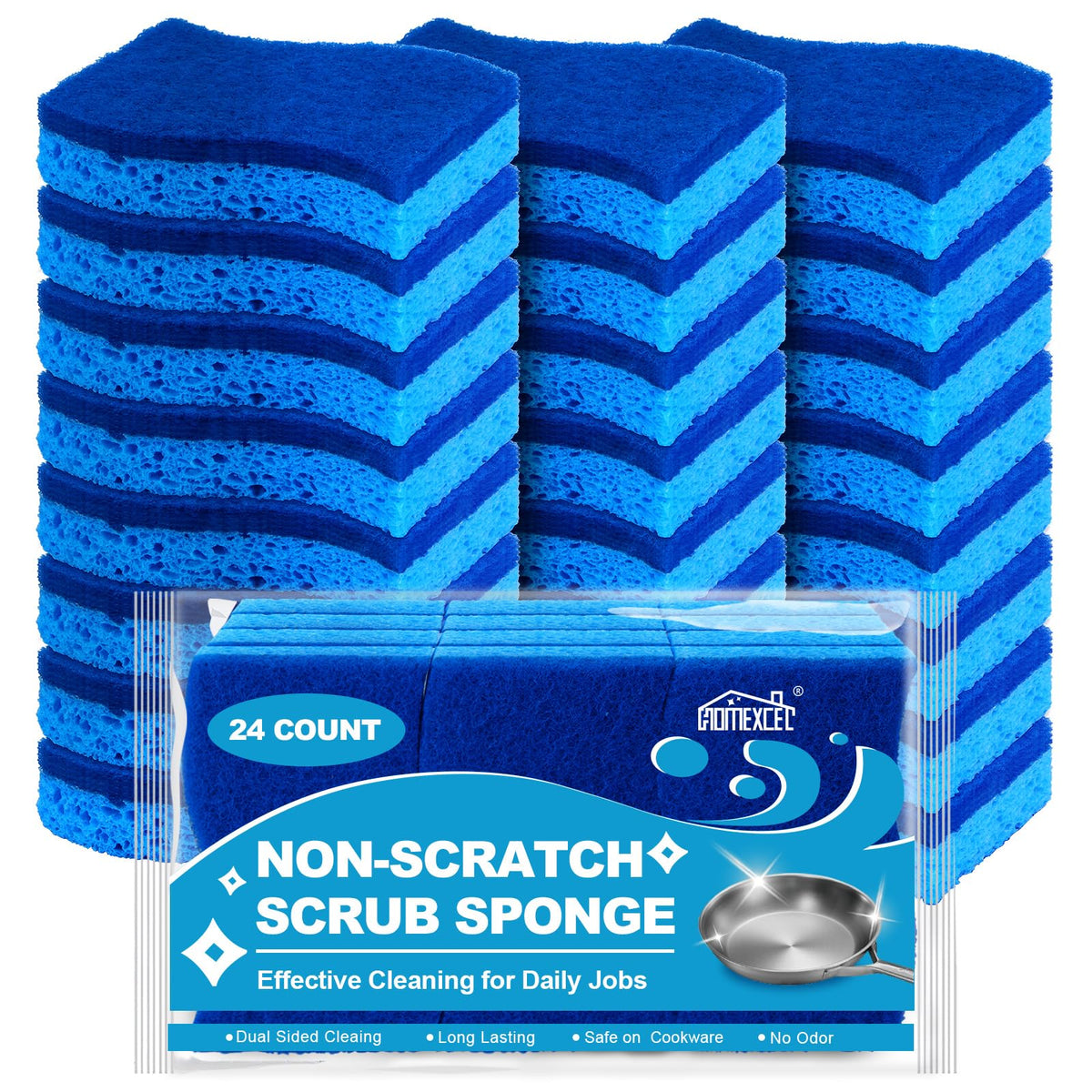 HOMEXCEL Sponges Kitchen 24 Pack, Non Scratch Scrub Dish Sponge for Dishes