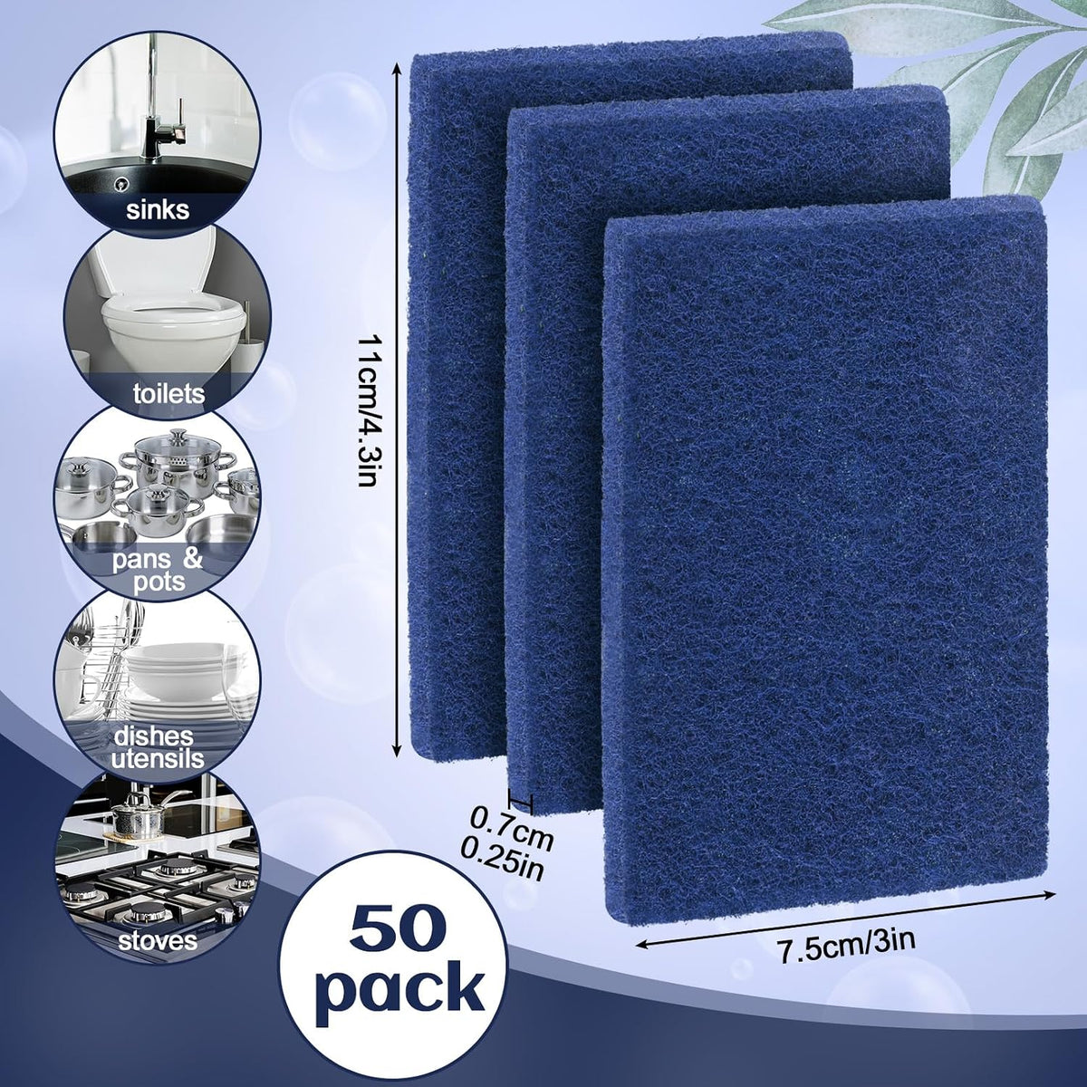 Hoolerry 100 Pcs Heavy Duty Scouring Pads Bulk for Kitchen Dish, Blue
