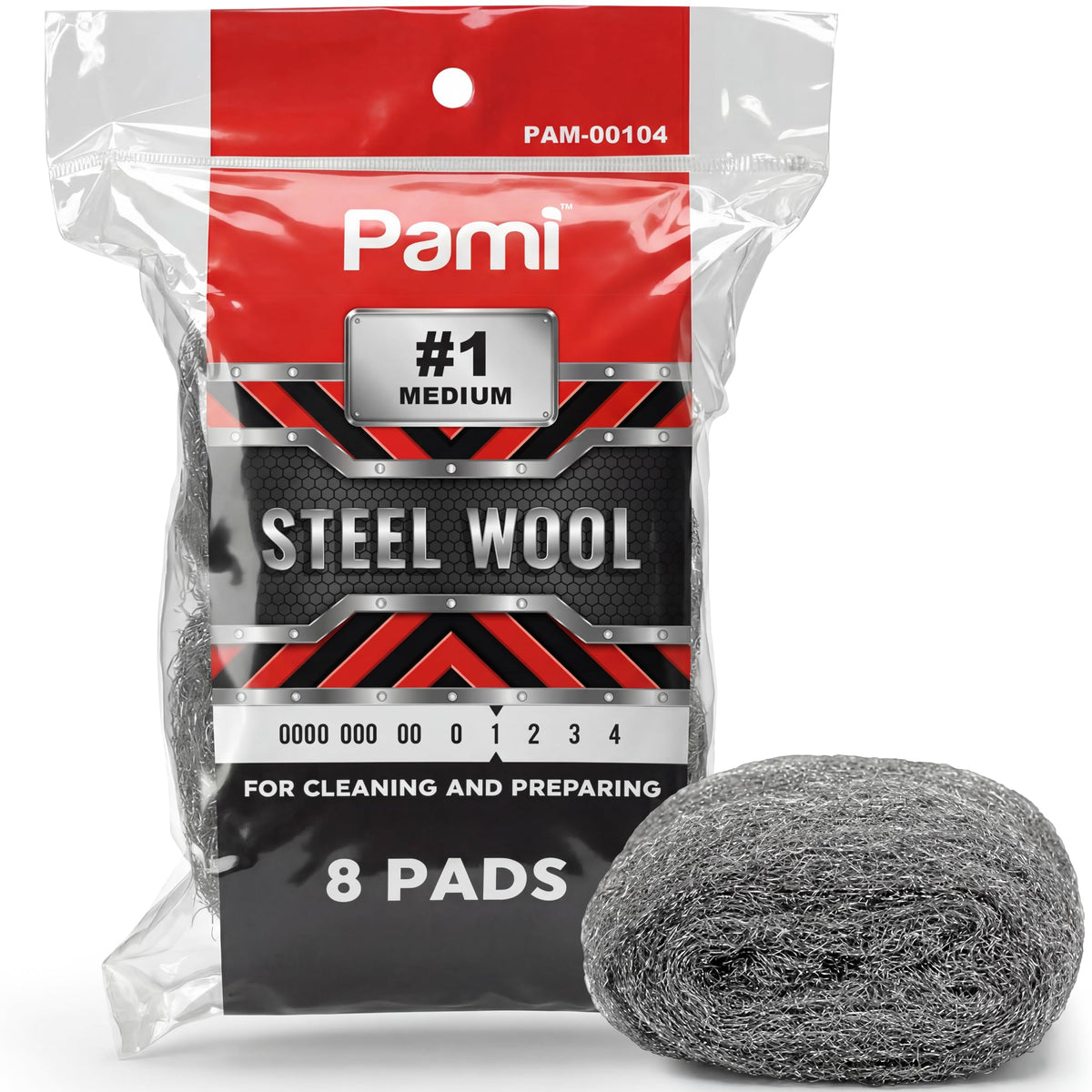 PAMI #00 Fine Steel Wool Pads for Polishing,Buffing & Grease Removal,8-Pack