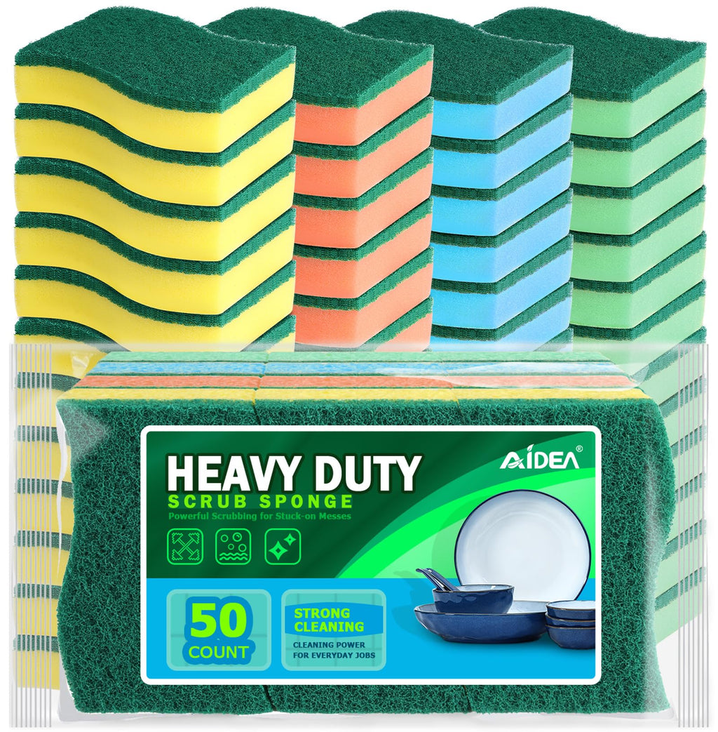 AIDEA Sponges Kitchen, 50 PK Heavy Duty Dish Sponge Kitchen, Scrub Sponges