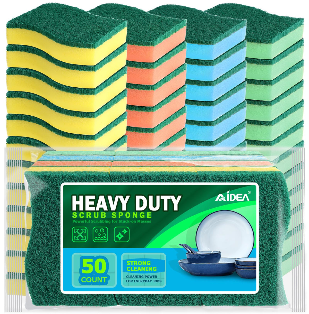 AIDEA Sponges Kitchen, 50 PK Heavy Duty Dish Sponge Kitchen, Scrub Sponges